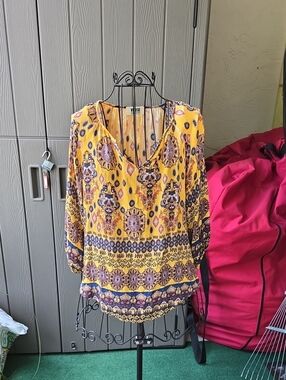 Verse Yellow Paisley Print V-Neck Blouse